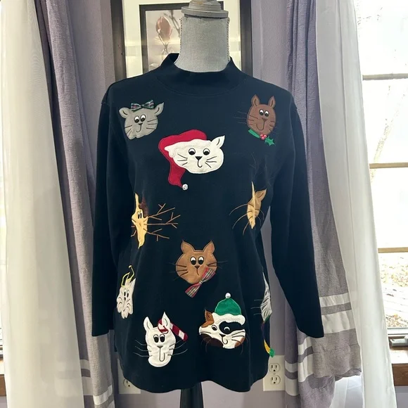 Vintage Holiday Cat Top - Picture 1 of 8